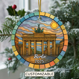 Personalised Stained Glass Berlin Ornament, German Ceramic Tree Decoration