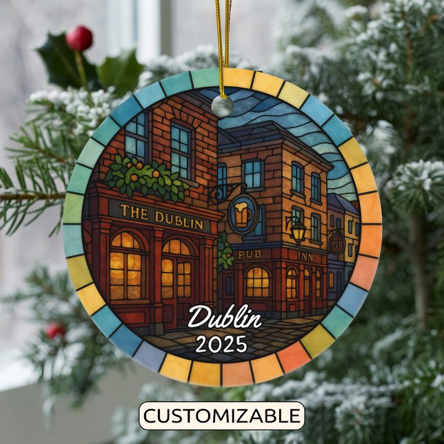 Personalised Stained Glass Dublin Ireland Ceramic Tree Decoration (Creator Uploaded)