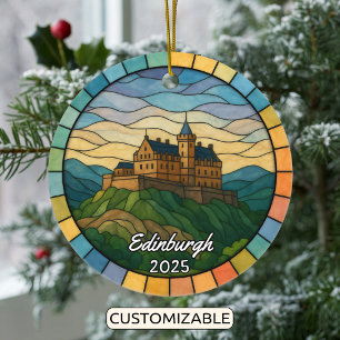 Personalised Stained Glass Edinburgh, Scotland Ceramic Tree Decoration