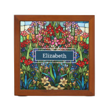 Personalised Stained Glass Floral Desk Organiser