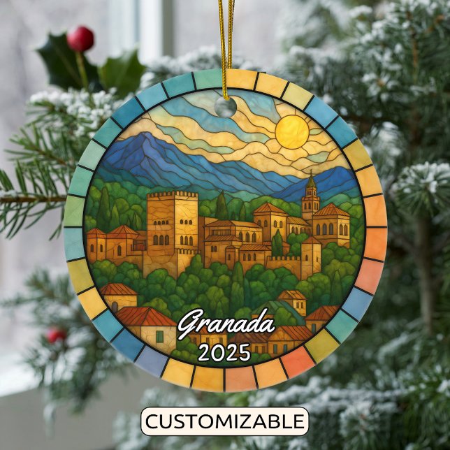 Personalised Stained Glass Granada Ornament, Spain Ceramic Tree Decoration (Creator Uploaded)
