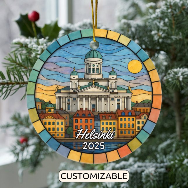 Personalised Stained Glass Helsinki, Finland Ceramic Tree Decoration (Creator Uploaded)