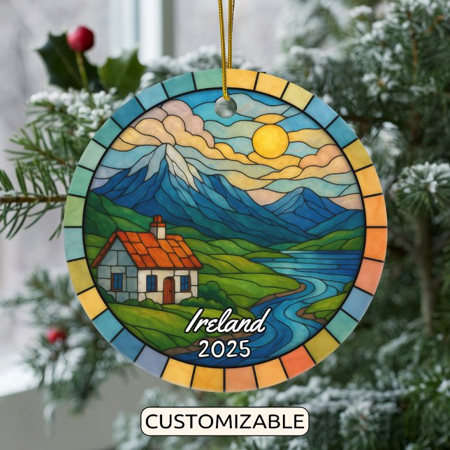 Personalised Stained Glass Ireland, Europe Ceramic Tree Decoration (Creator Uploaded)