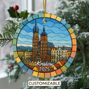Personalised Stained Glass Krakow Ornament, Poland Ceramic Tree Decoration
