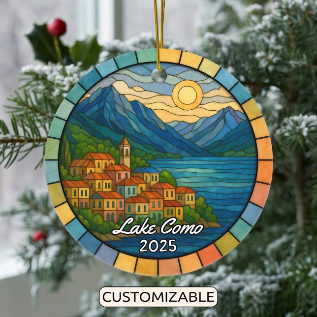 Personalised Stained Glass Lake Como, Italy Ceramic Tree Decoration (Creator Uploaded)