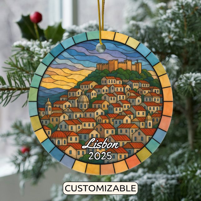Personalised Stained Glass Lisbon, Portugal Ceramic Tree Decoration (Creator Uploaded)