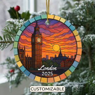 Personalised Stained Glass London, England Ceramic Tree Decoration