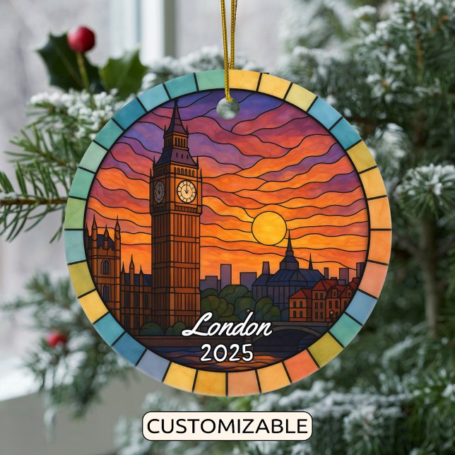 Personalised Stained Glass London, England Ceramic Tree Decoration (Creator Uploaded)
