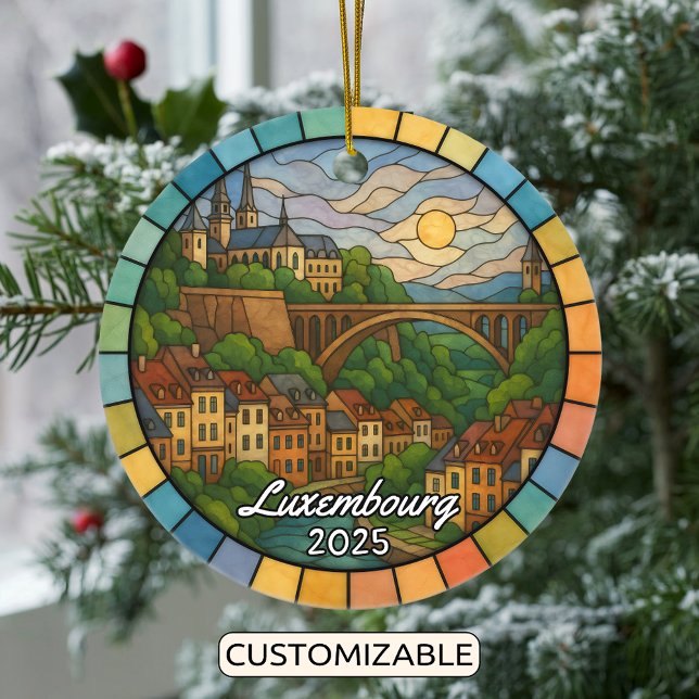 Personalised Stained Glass Luxembourg, Europe Ceramic Tree Decoration (Creator Uploaded)