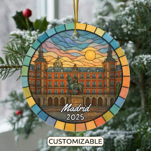 Personalised Stained Glass Madrid Ornament, Spain Ceramic Tree Decoration