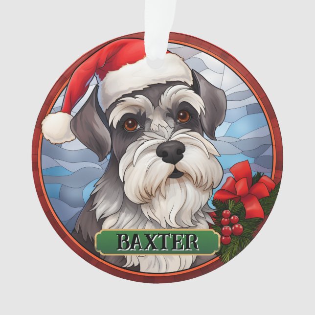 Personalised Stained Glass Miniature Schnauzer Ornament (Front)