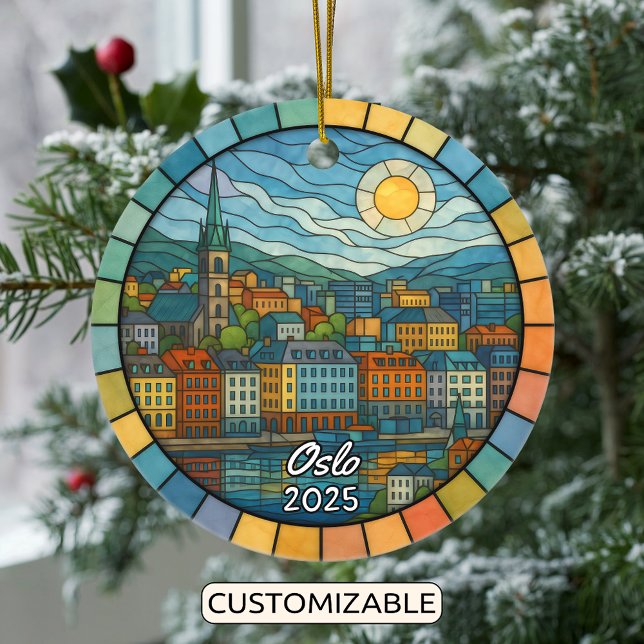 Personalised Stained Glass Oslo Ornament, Norway Ceramic Tree Decoration (Creator Uploaded)