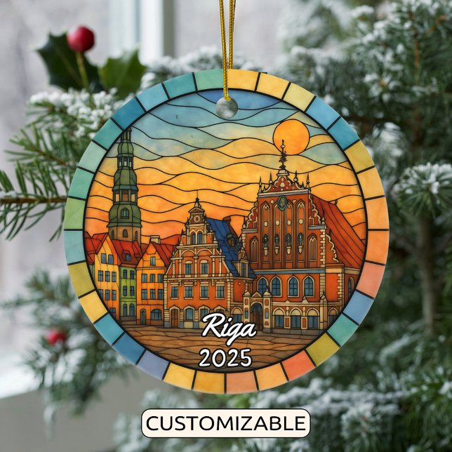 Personalised Stained Glass Riga Ornament, Latvia Ceramic Tree Decoration (Creator Uploaded)