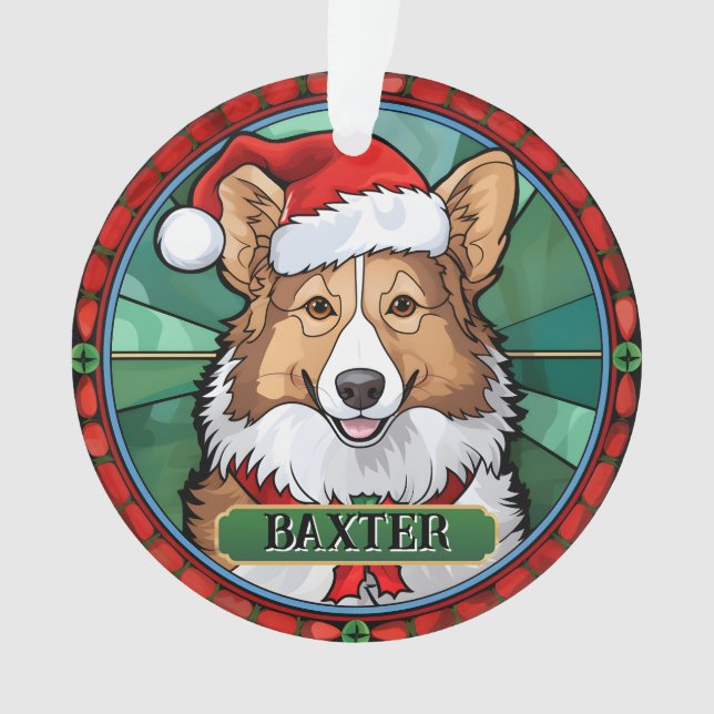 Personalised Stained Glass Shetland Sheepdog Ornament (Front)