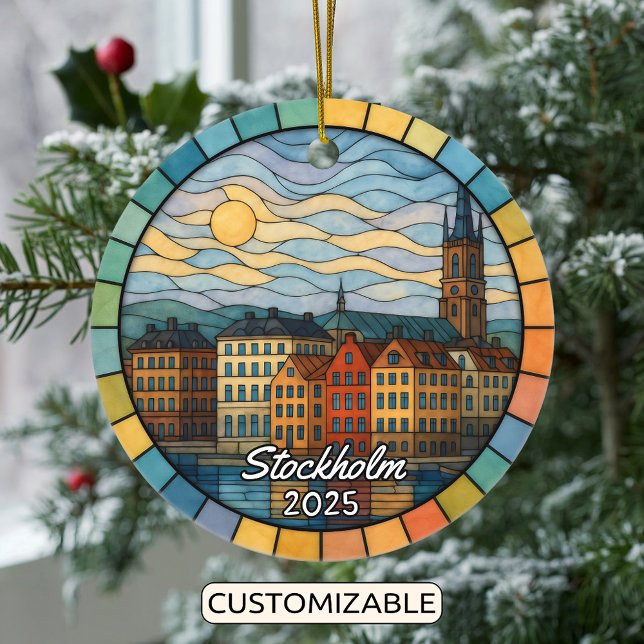 Personalised Stained Glass Stockholm, Sweden Ceramic Tree Decoration (Creator Uploaded)