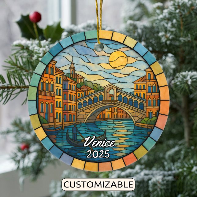 Personalised Stained Glass Venice Ornament, Italy Ceramic Tree Decoration (Creator Uploaded)