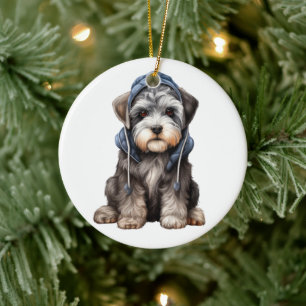 Personalised Standard Schnauzer Dog Ceramic Tree Decoration