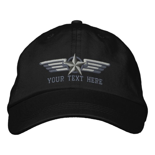 Personalised Star Badge Pilot Wings Embroidered Hat (Front)