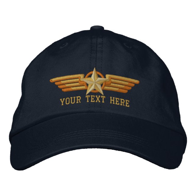 Personalised Star Badge Pilot Wings Embroidered Hat (Front)