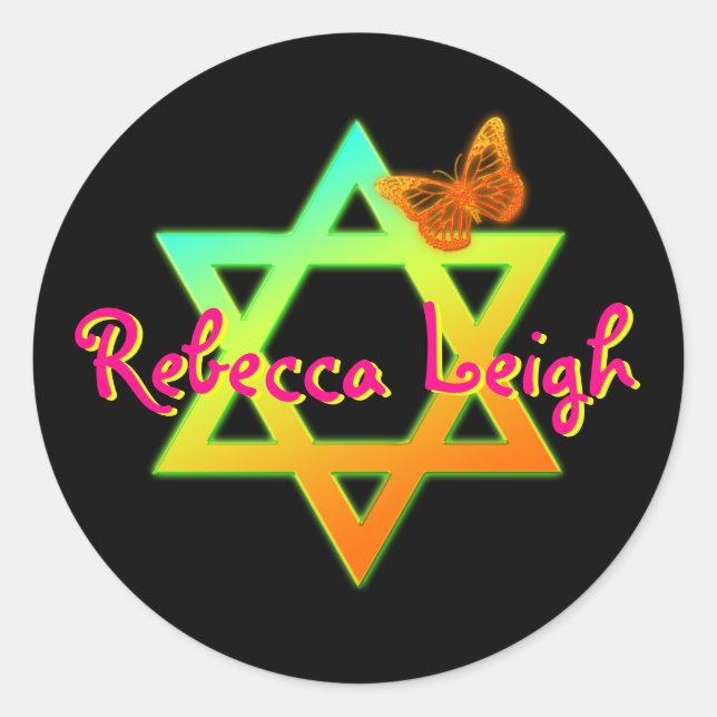 Personalised Star Of David, Butterfly Sticker (Front)