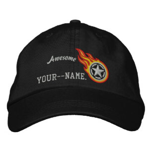 Personalised Star Stencil Racing Flames Bullet Embroidered Hat