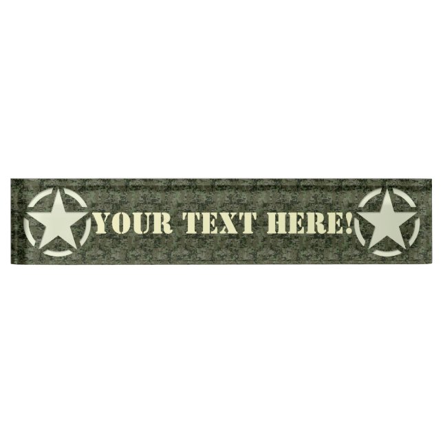 Personalised Star Stencil Vintage Digital Camo Nameplate (Front)