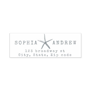 Personalised starfish nautical wedding  address self-inking stamp