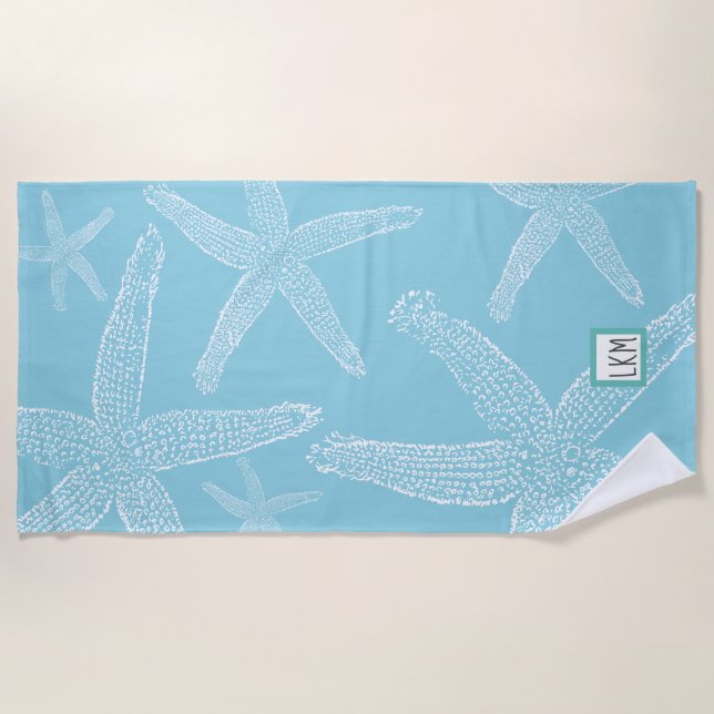 Personalised Starfish Pale Blue Beach Towel (Front)
