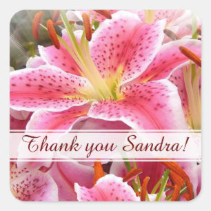 Personalised Stargazer Lilies Thank you Square Sticker