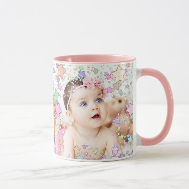 Personalised Starry Baby Photo Pink Coffee Mug (Right)