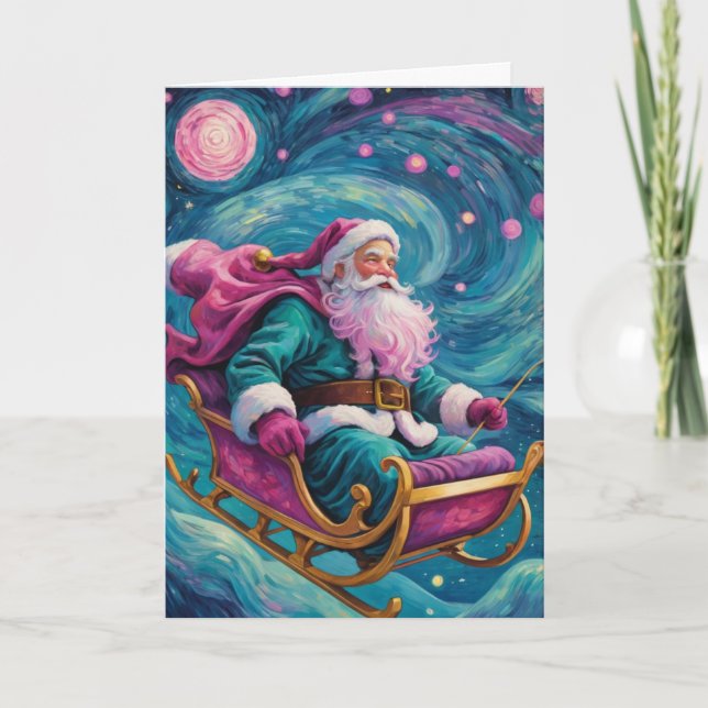 Personalised Starry Night Santa Claus Card (Front)