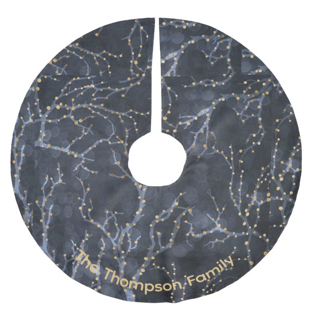 Personalised Starry Shapes Black Christmas Pattern Brushed Polyester Tree Skirt (Front)