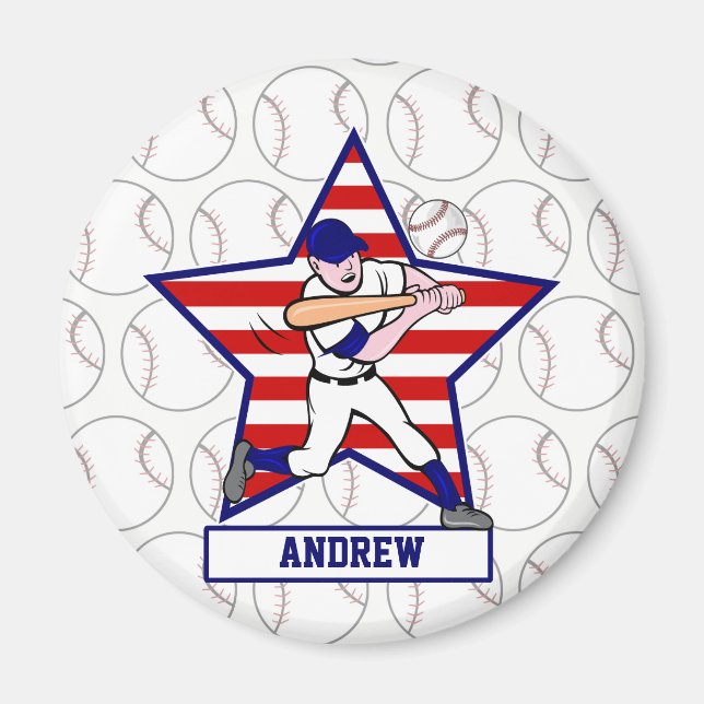 Personalised Stars and Stripes Baseball Batter v1 Magnet (Front)
