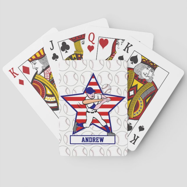 Personalised Stars and Stripes Baseball Batter v1 Playing Cards (Back)