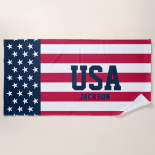 Personalised Stars and Stripes US Flag Beach Towel
