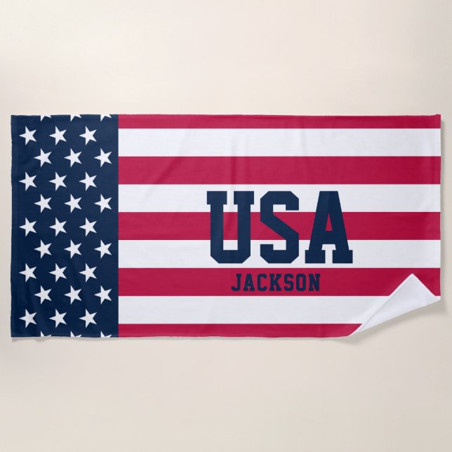 Personalised Stars and Stripes US Flag Beach Towel (Front)