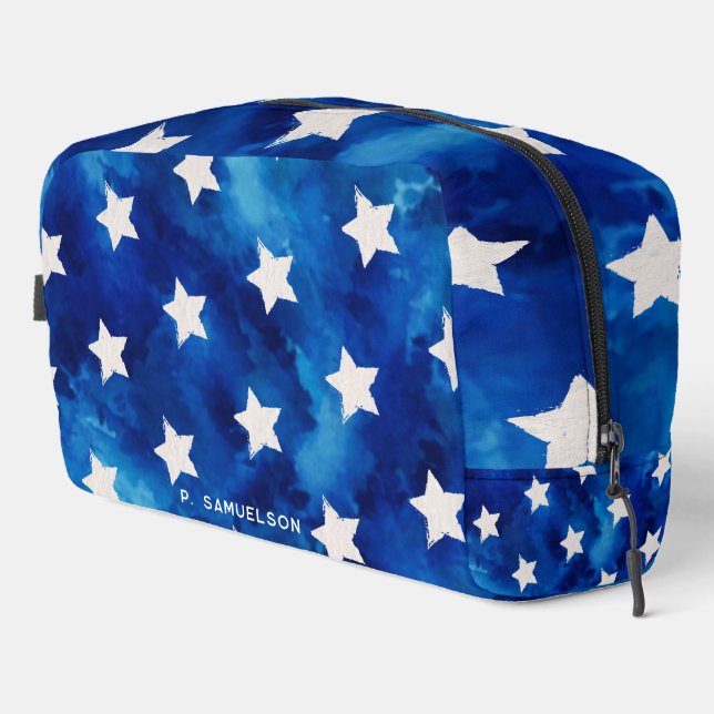 Personalised Stars Blue Tie Dye Family Event Dopp Kit (Right Corner)