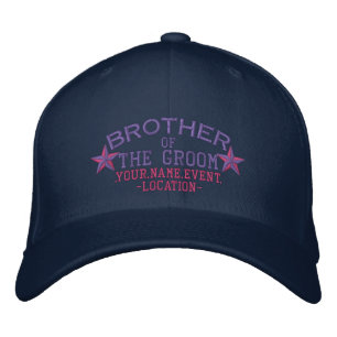Personalised Stars Brother of the Groom in Pink Embroidered Hat