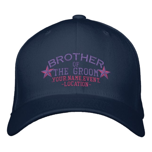 Personalised Stars Brother of the Groom in Pink Embroidered Hat (Front)