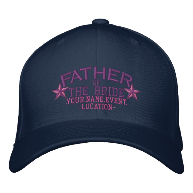 Personalised Stars Father of the Bride in Pink Embroidered Hat (Front)