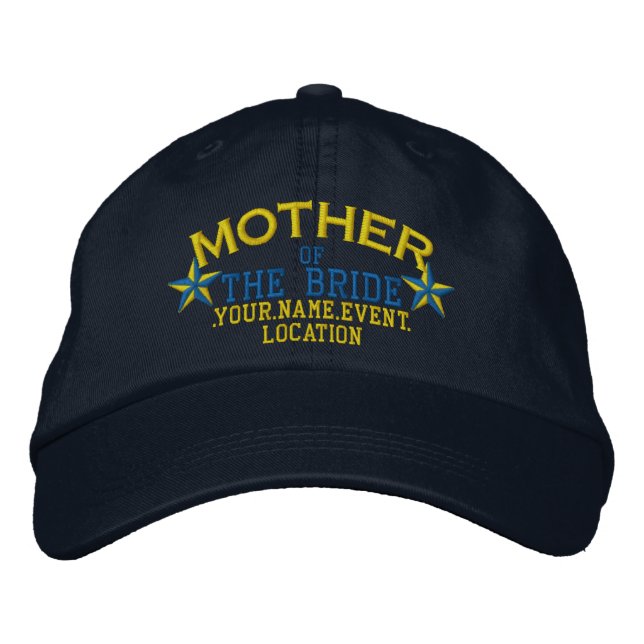 Personalised Stars Mother of the Bride Gold Blue Embroidered Hat (Front)