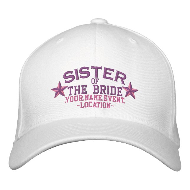 Personalised Stars Sister of the Bride in Pink Embroidered Hat (Front)