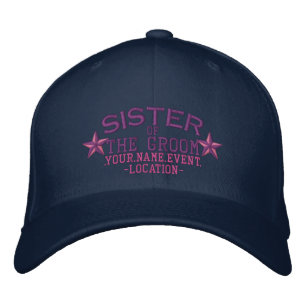 Personalised Stars Sister of the Groom in Pink Embroidered Hat