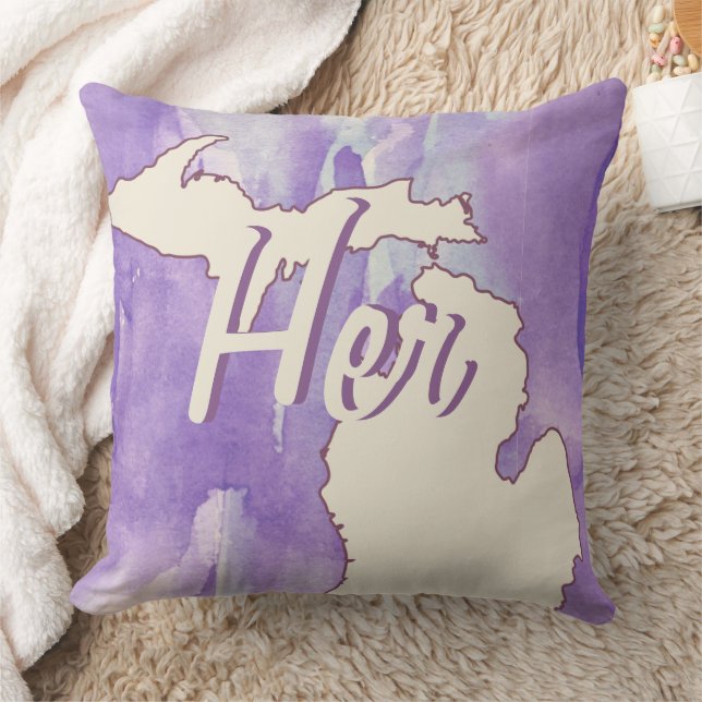 Personalised State Michigan Purple Watercolor Cushion (Blanket)