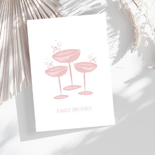 Personalised Stationary Pink Champagne Glasses Thank You Card
