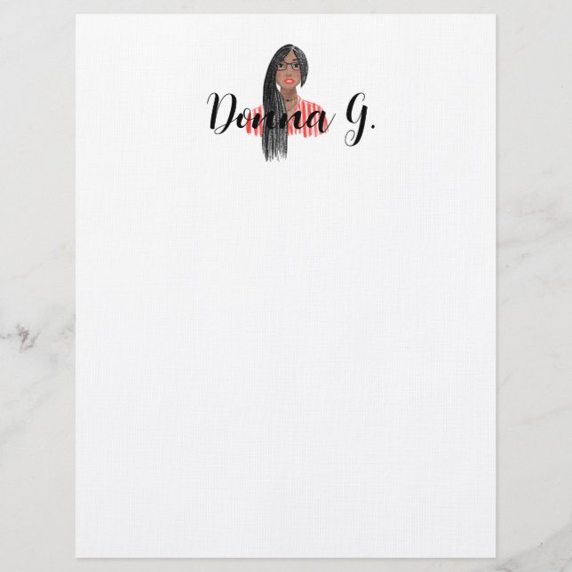 Personalised Stationery Black Girl Braids &Glasses Custom Letterhead (Front)