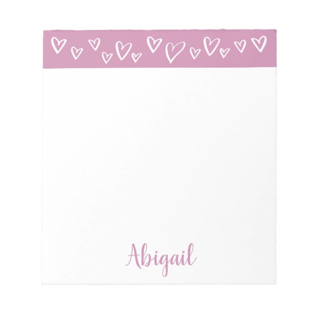 Personalised Stationery Hearts Lilac Purple Notepad (Front)