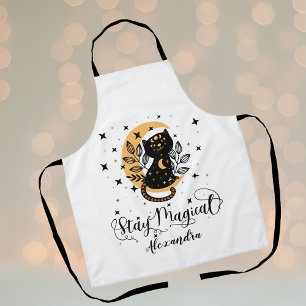 Personalised Stay Magical Black Cat Apron