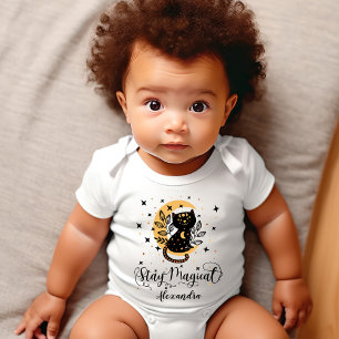 Personalised "Stay Magical" Black Cat  Baby Bodysuit