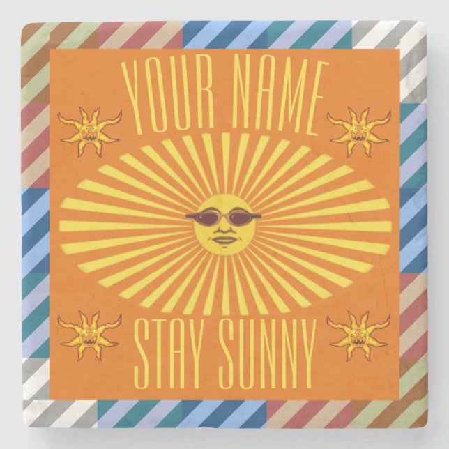Personalised Stay Sunny Stone Coaster (Front)
